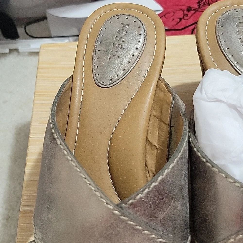 Fossil Maddox Wedge Heels sandals antique gold Sz 8.5 - Picture 3 of 5